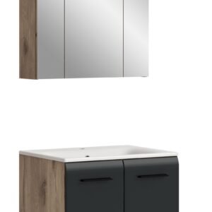 Xonox combinação de banho - preto mate e acabamento carvalho Nox, 60x185x46 cm