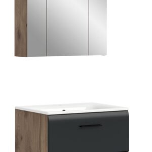 Xonox combinação de banho - preto mate e acabamento carvalho Nox, 60x185x46 cm