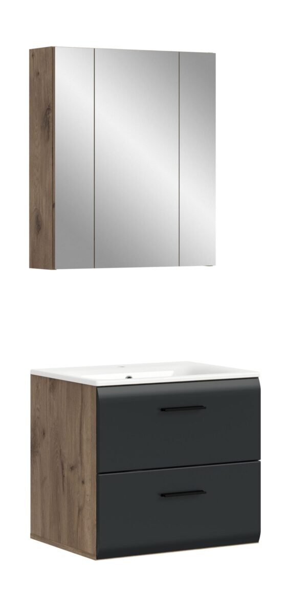 Xonox combinação de banho - preto mate e acabamento carvalho Nox, 60x185x46 cm