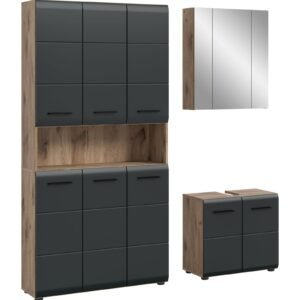 Xonox combinação de banho - preto mate e acabamento carvalho Nox, 165x185x46 cm