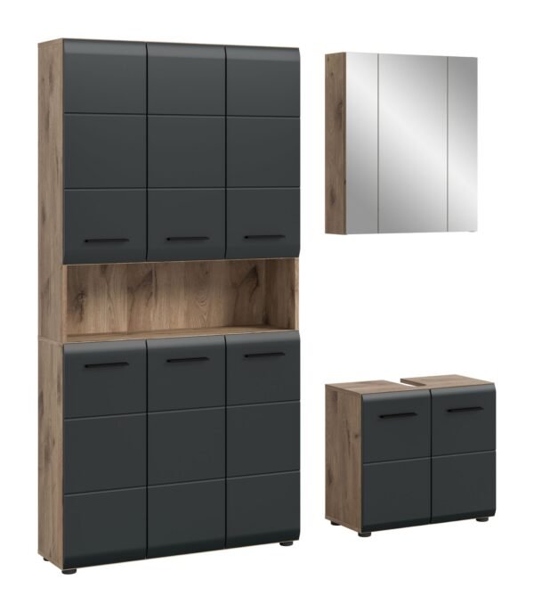 Xonox combinação de banho - preto mate e acabamento carvalho Nox, 165x185x46 cm