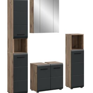 Xonox combinação de banho - preto mate e acabamento carvalho Nox, 150x185x46 cm
