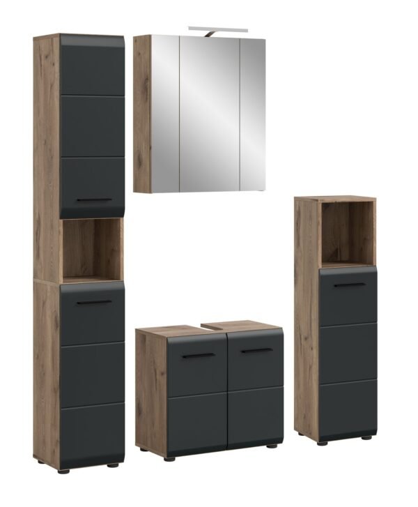 Xonox combinação de banho - preto mate e acabamento carvalho Nox, 150x185x46 cm