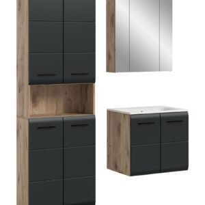 Xonox combinação de banho - preto mate e acabamento carvalho Nox, 135x185x46 cm