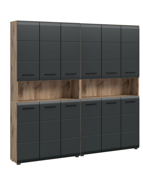 Xonox combinação de banho - preto mate e acabamento carvalho Nox, 180x185x30 cm