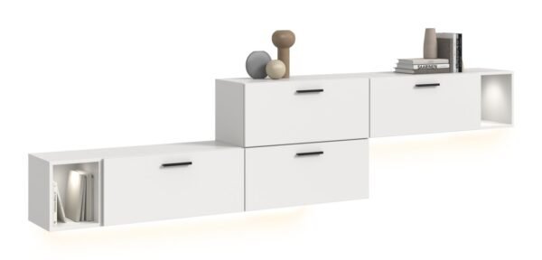 Xonox Conjunto de sala com iluminação - acabamento branco e acabamento branco, 276x97x34 cm