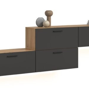 Xonox Conjunto de sala com iluminação - acabamento carvalho Artisan e Basalt acabamento, 276x97x34 cm