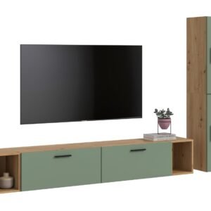 Xonox Combinação de sala - acabamento carvalho Artisan e acabamento verde fumo, 259x182x34 cm