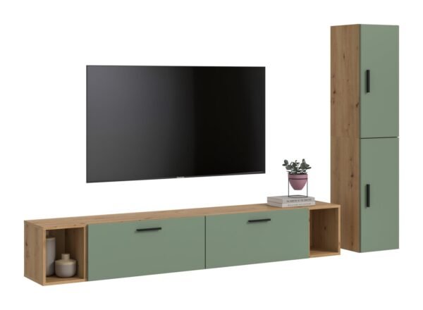 Xonox Combinação de sala - acabamento carvalho Artisan e acabamento verde fumo, 259x182x34 cm