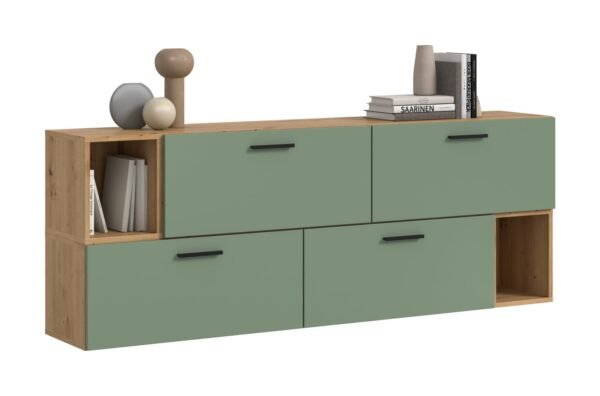 Xonox Combinação de sala - acabamento carvalho Artisan e acabamento verde fumo, 176x97x34 cm