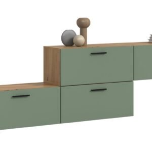 Xonox Combinação de sala - acabamento carvalho Artisan e acabamento verde fumo, 276x97x34 cm