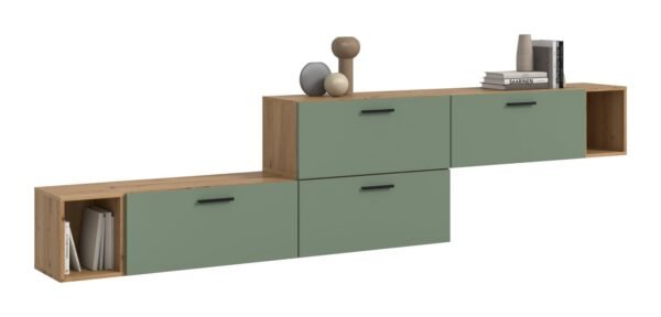 Xonox Combinação de sala - acabamento carvalho Artisan e acabamento verde fumo, 276x97x34 cm