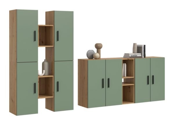 Xonox Combinação de sala - acabamento carvalho Artisan e acabamento verde fumo, 270x182x34 cm