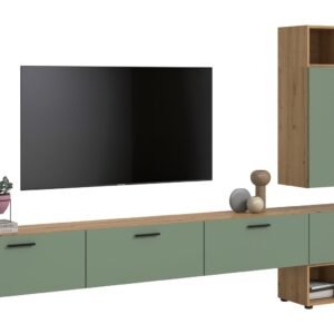 Xonox Combinação de sala - acabamento carvalho Artisan e acabamento verde fumo, 300x178x34 cm
