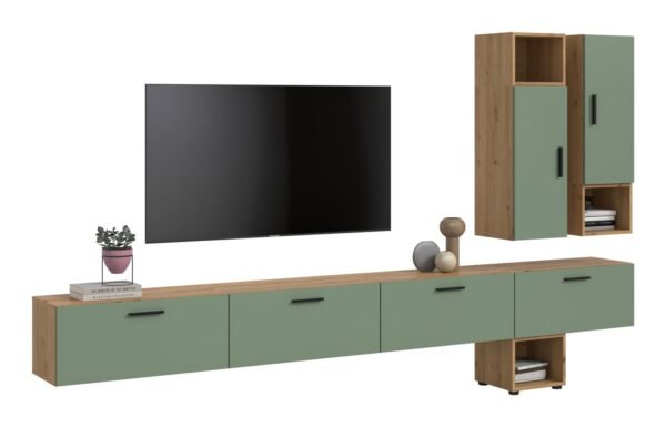 Xonox Combinação de sala - acabamento carvalho Artisan e acabamento verde fumo, 300x178x34 cm
