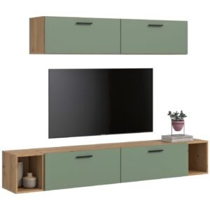 Xonox Combinação de sala - acabamento carvalho Artisan e acabamento verde fumo, 202x184x34 cm