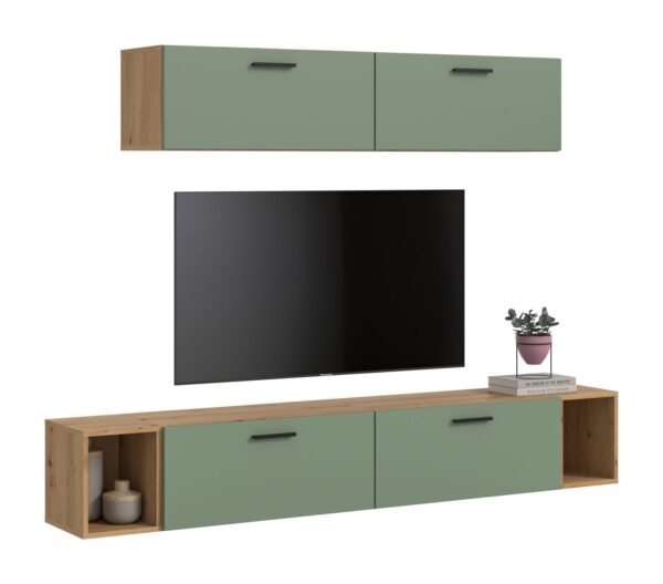 Xonox Combinação de sala - acabamento carvalho Artisan e acabamento verde fumo, 202x184x34 cm