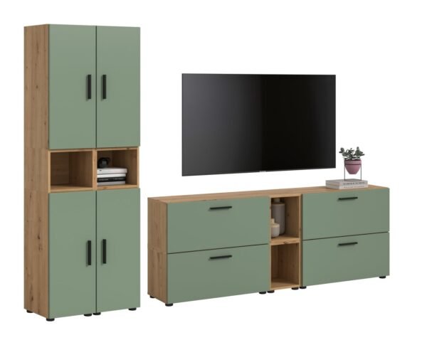 Xonox Combinação de sala - acabamento carvalho Artisan e acabamento verde fumo, 259x182x34 cm