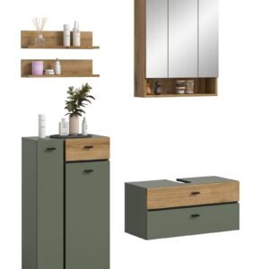 Xonox combinação de banho - acabamento verde sálvia e acabamento carvalho Evoke, 141x191x35 cm