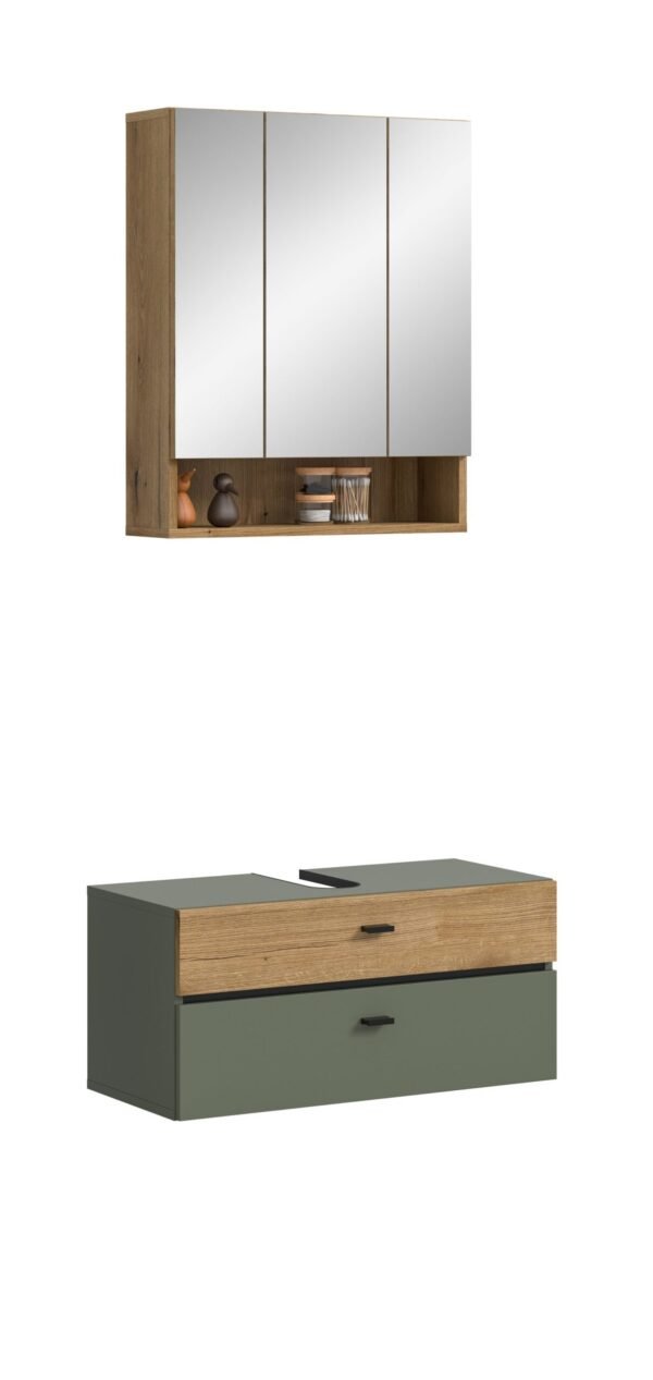 Xonox combinação de banho - acabamento verde sálvia e acabamento carvalho Evoke, 75x191x35 cm