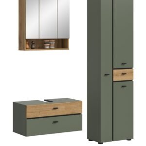 Xonox Combinação de banho com iluminação - acabamento verde sálvia e acabamento carvalho Evoke, 141x191x35 cm