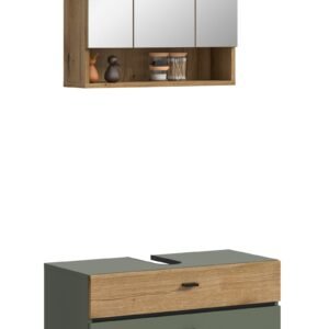Xonox Combinação de banho com iluminação - acabamento verde sálvia e acabamento carvalho Evoke, 75x191x35 cm