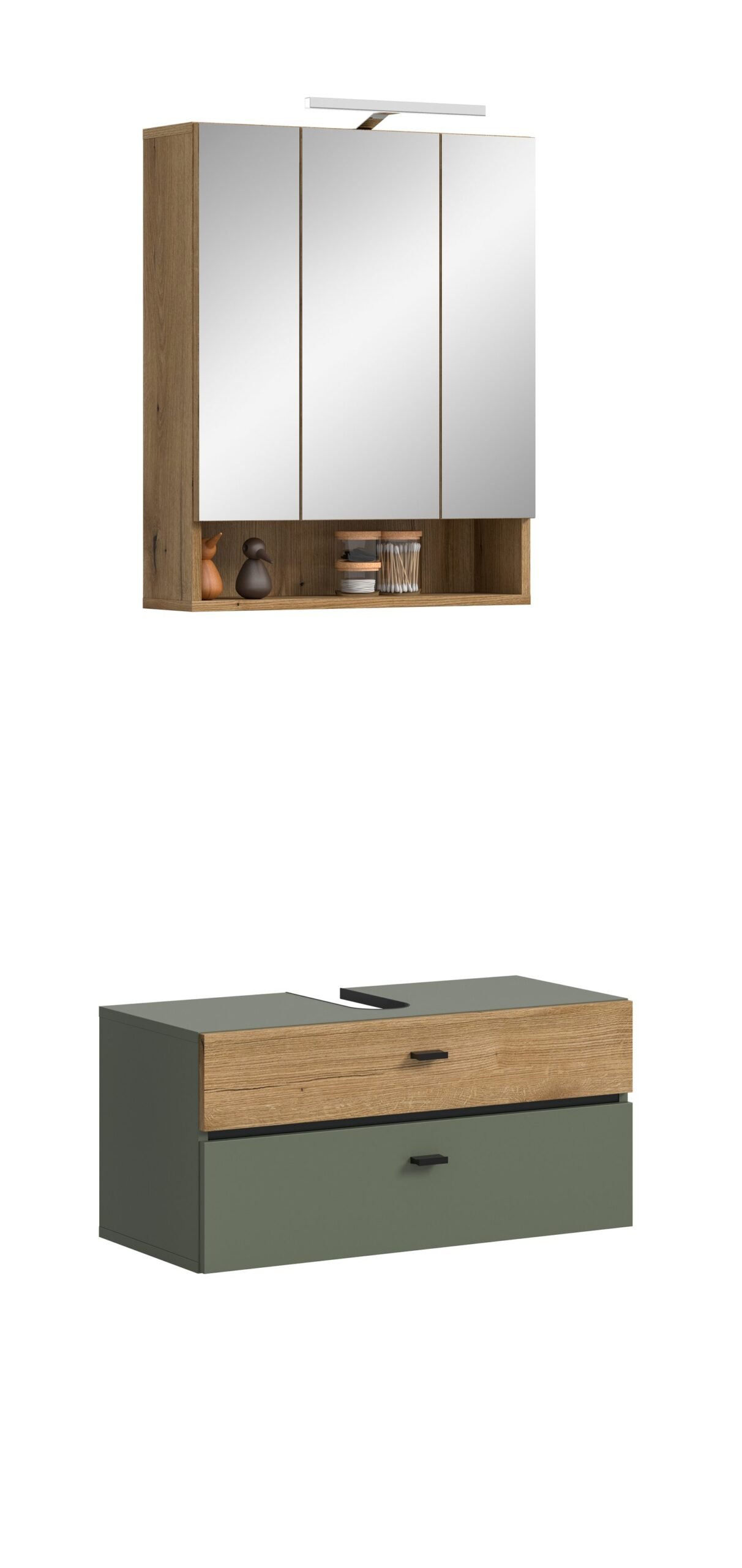 Xonox Combinação de banho com iluminação - acabamento verde sálvia e acabamento carvalho Evoke, 75x191x35 cm