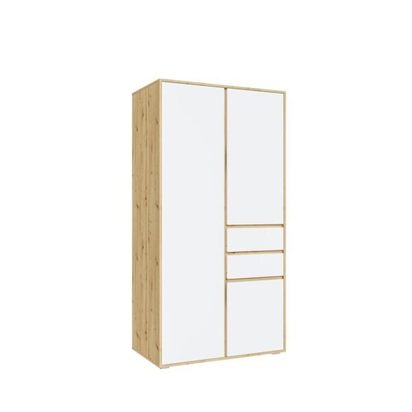 Xonox Roupeiro de 2 portas - branco e acabamento carvalho Artisan, 100x194x56 cm