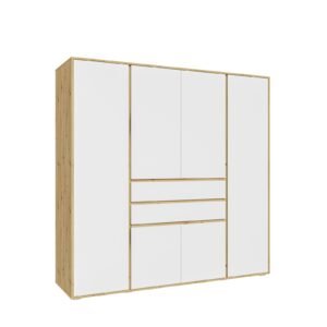 Xonox Roupeiro de 4 portas - branco e acabamento carvalho Artisan, 197x194x56 cm