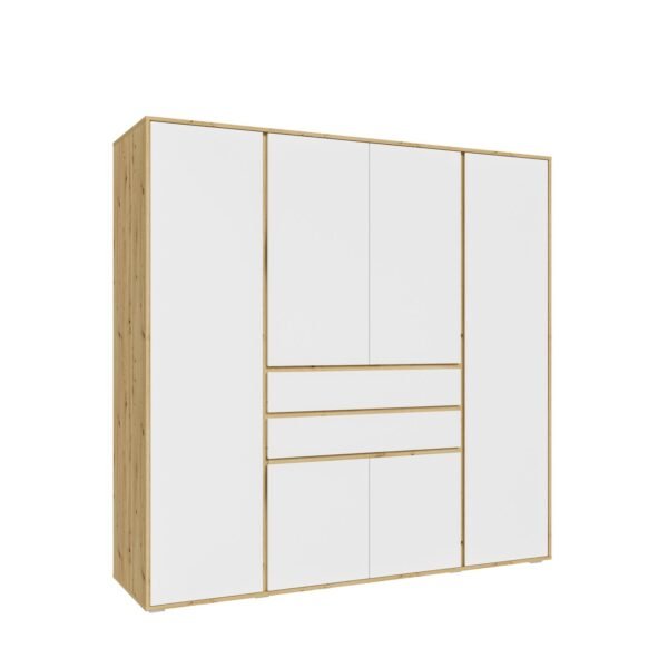 Xonox Roupeiro de 4 portas - branco e acabamento carvalho Artisan, 197x194x56 cm