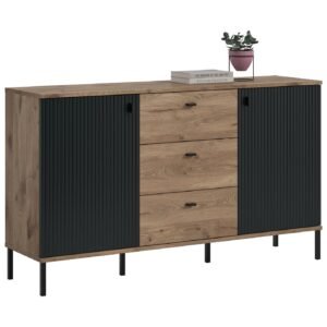 Xonox Aparador - preto moldado acabamento e efeito carvalho Nox, 154x89x41 cm