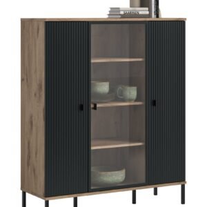 Xonox Aparador alto - preto moldado acabamento e efeito carvalho Nox, 115x137x41 cm