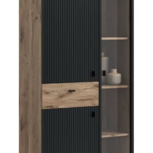 Xonox Armário vitrine de armazenamento - preto moldado acabamento e efeito carvalho Nox, 83x198x41 cm
