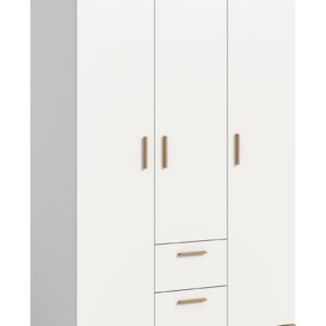 Xonox Roupeiro de 3 portas - acabamento branco e acabamento carvalho Artisan, 122x198x51 cm