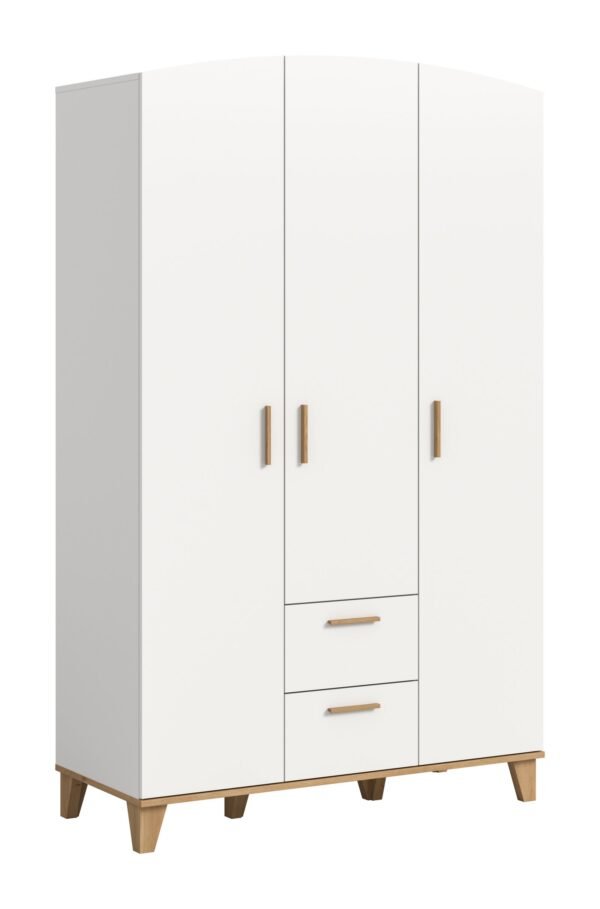 Xonox Roupeiro de 3 portas - acabamento branco e acabamento carvalho Artisan, 122x198x51 cm