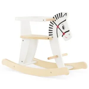 Cavalo de balanço de madeira com cercas e encosto removíveis - Branco