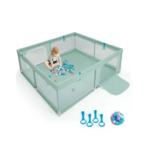 Cercado infantil resistente e seguro para bebês e crianças pequenas, com tela macia e respirável - Verde